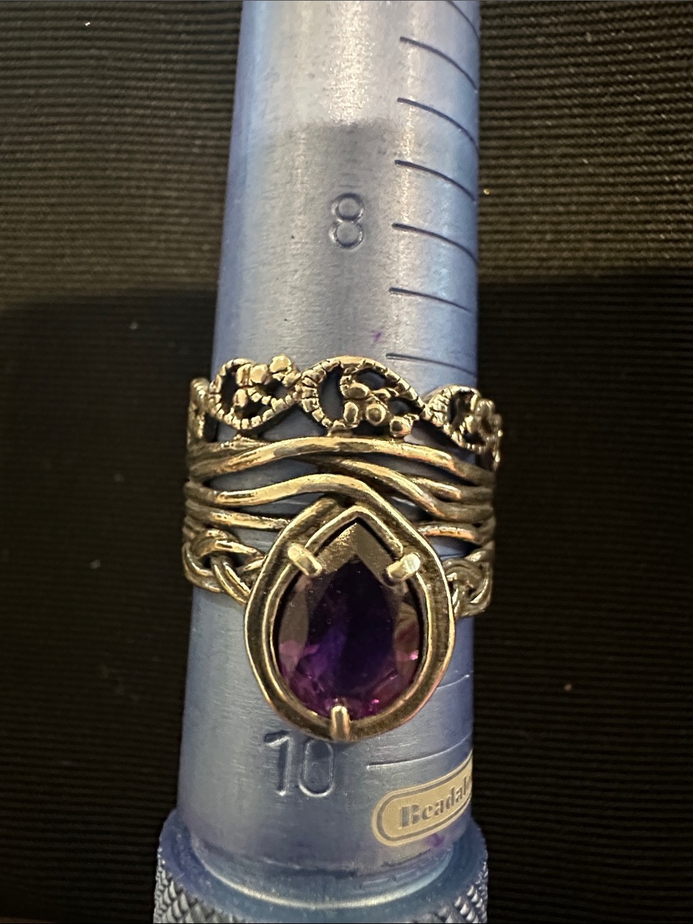 (925) Sterling Silver Teardrop Amethyst Ring Stack